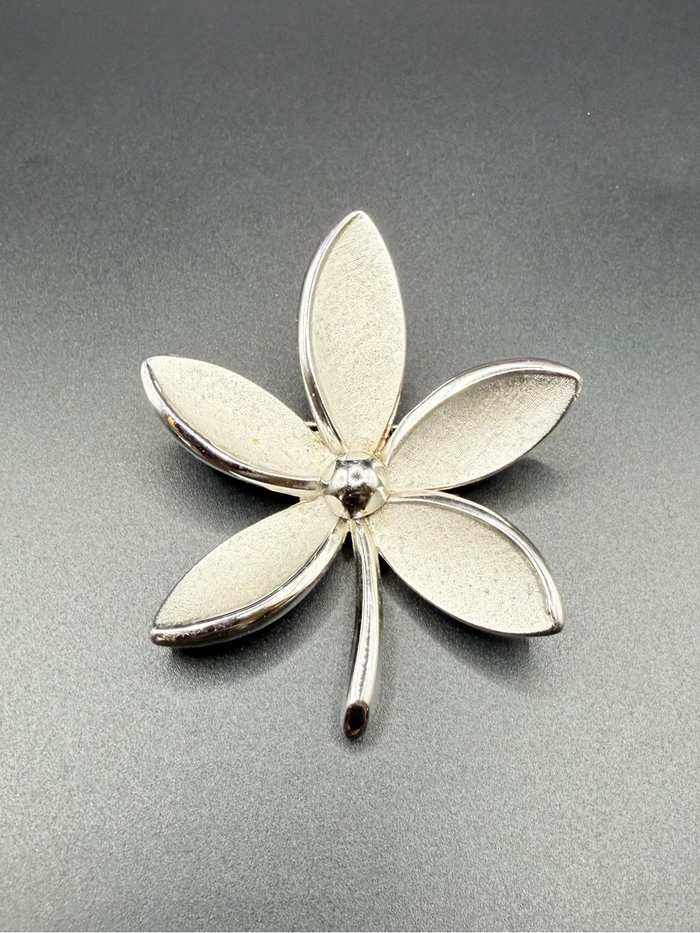 Vintage Alfred Philippe Crown Trifari Silver Flower Brooch Texture & Shiny